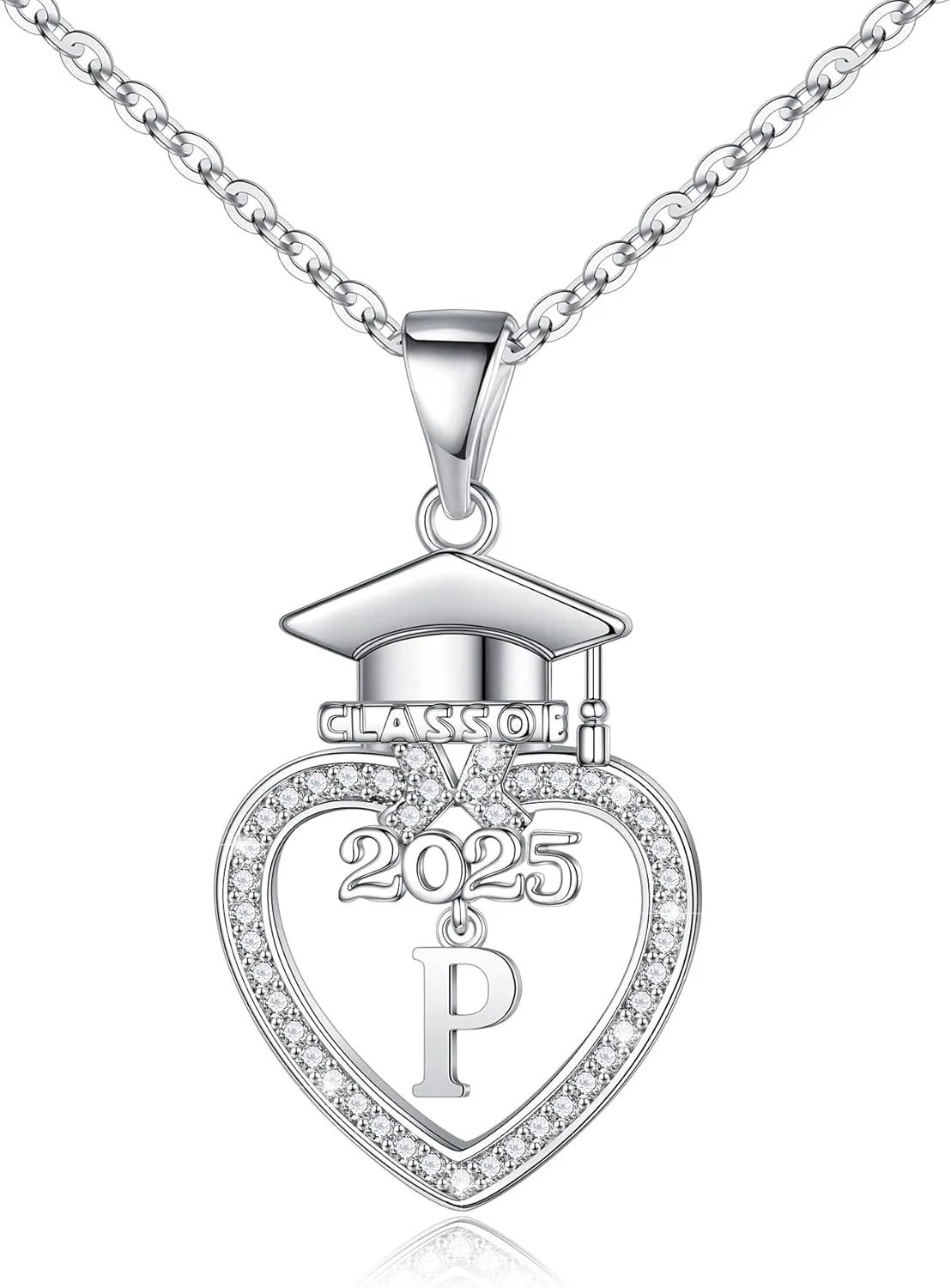 Turandoss Graduation Gifts for Her 2025-14K White Gold Plated Initial Necklace Dainty CZ Heart Pendant Silver Initial Necklaces for Women Friends Class of 2025 Friendship Graduation Gifts for Her