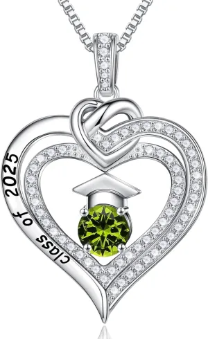Turandoss Graduation Gifts for Her 2025, S925 Sterling Silver Birthstone Necklace Engraved Class of 2025 Inspirational Graduation Necklaces High School College Graduation Gifts for Her 2025