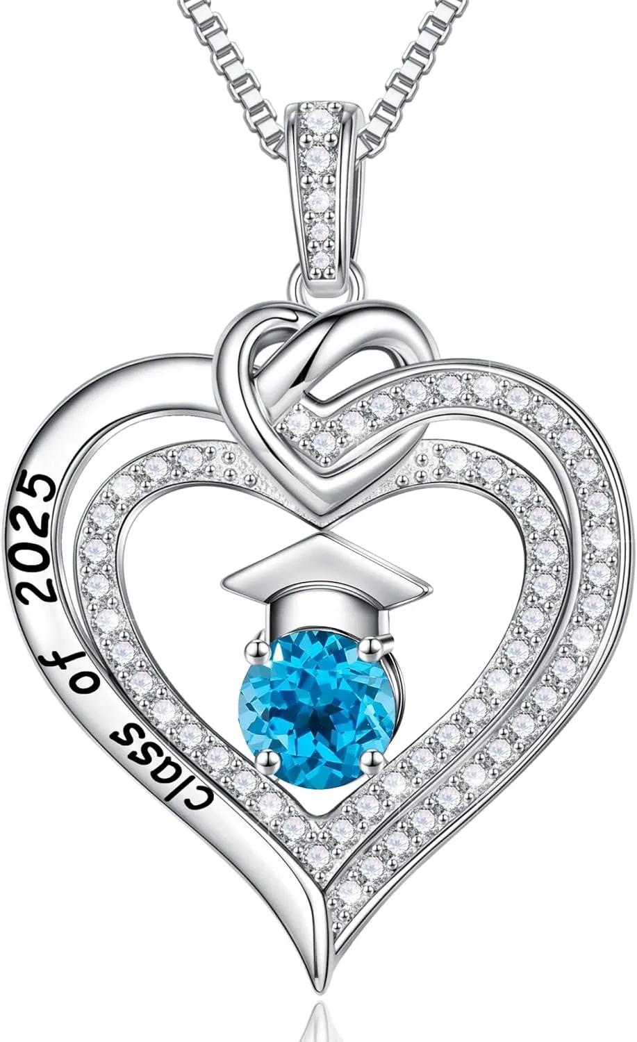 Turandoss Graduation Gifts for Her 2025, S925 Sterling Silver Birthstone Necklace Engraved Class of 2025 Inspirational Graduation Necklaces High School College Graduation Gifts for Her 2025