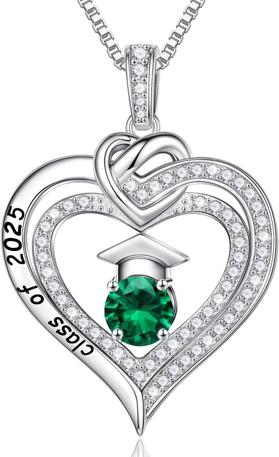 Turandoss Graduation Gifts for Her 2025, S925 Sterling Silver Birthstone Necklace Engraved Class of 2025 Inspirational Graduation Necklaces High School College Graduation Gifts for Her 2025