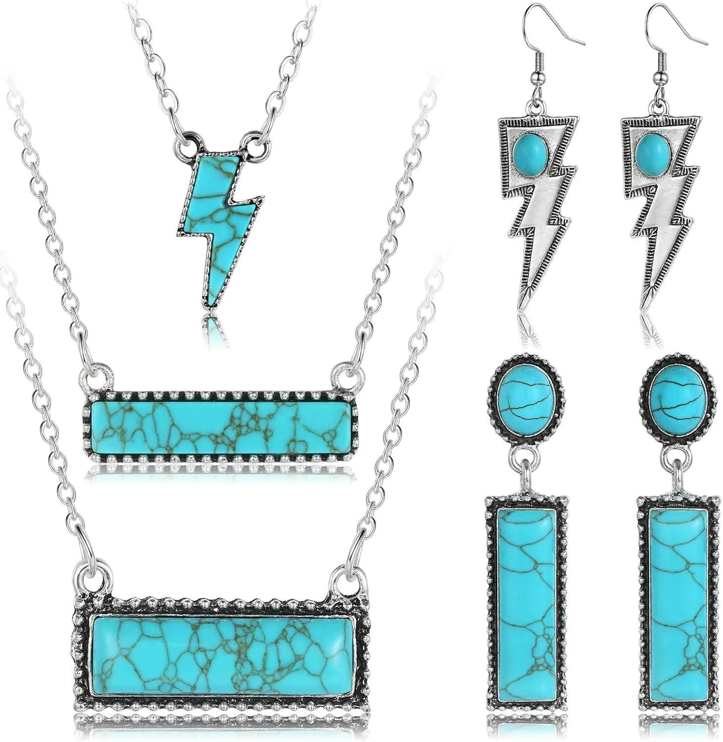 Turquoise Jewelry for Women Bohemian Western Jewelry Set Vintage Turquoise Pendant Necklace and Earring Sets