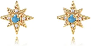 Turquoise Star Tiny Stud Earrings for Women Girls 925 Sterling Silver Dainty Cubic Zirconia Crystal Cartilage Tragus Small Studs Earring Cute Birthday Christmas Jewelry Gifts for Daughter Hypoallergenic