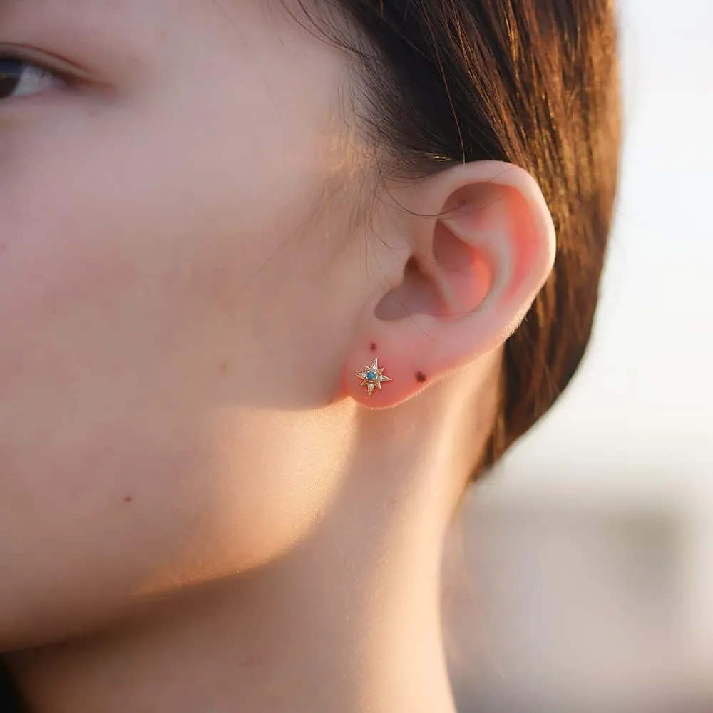 Turquoise Star Tiny Stud Earrings for Women Girls 925 Sterling Silver Dainty Cubic Zirconia Crystal Cartilage Tragus Small Studs Earring Cute Birthday Christmas Jewelry Gifts for Daughter Hypoallergenic