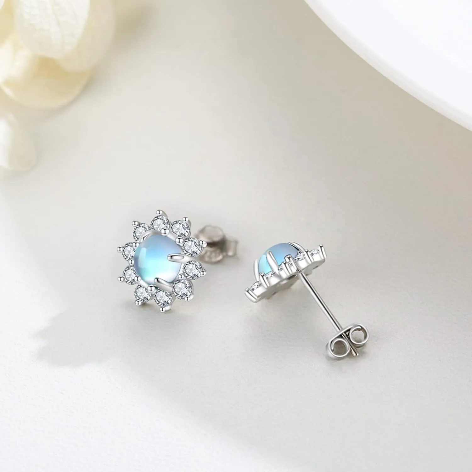 Turquoise/Moonstone Earrings 925 Sterling Silver Celtic Knot/Bohemia Style Stud Earrings Jewelry for Women Hypoallergenic Earrings for Sensitive Ears