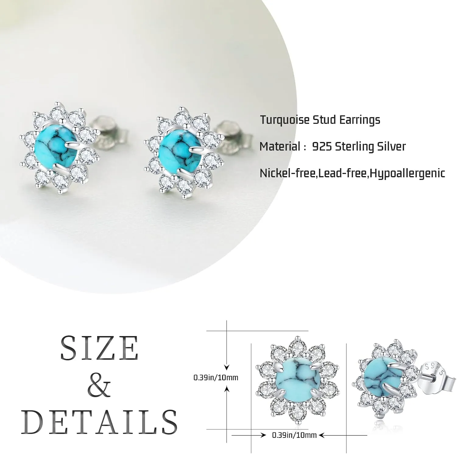 Turquoise/Moonstone Earrings 925 Sterling Silver Celtic Knot/Bohemia Style Stud Earrings Jewelry for Women Hypoallergenic Earrings for Sensitive Ears