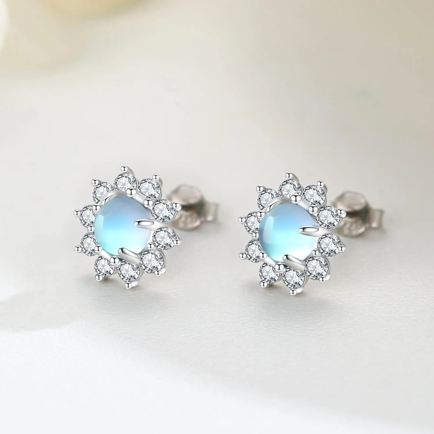 Turquoise/Moonstone Earrings 925 Sterling Silver Celtic Knot/Bohemia Style Stud Earrings Jewelry for Women Hypoallergenic Earrings for Sensitive Ears