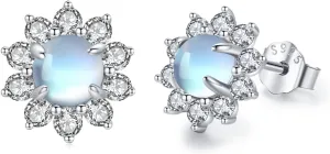 Turquoise/Moonstone Earrings 925 Sterling Silver Celtic Knot/Bohemia Style Stud Earrings Jewelry for Women Hypoallergenic Earrings for Sensitive Ears