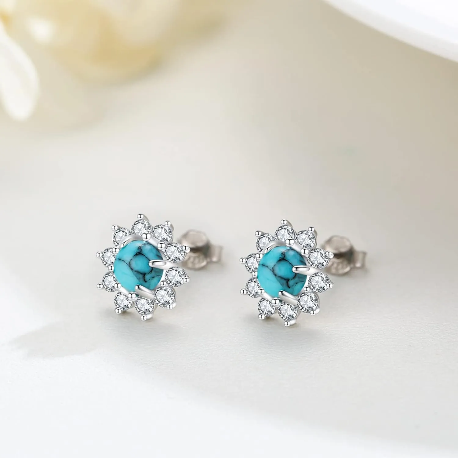 Turquoise/Moonstone Earrings 925 Sterling Silver Celtic Knot/Bohemia Style Stud Earrings Jewelry for Women Hypoallergenic Earrings for Sensitive Ears
