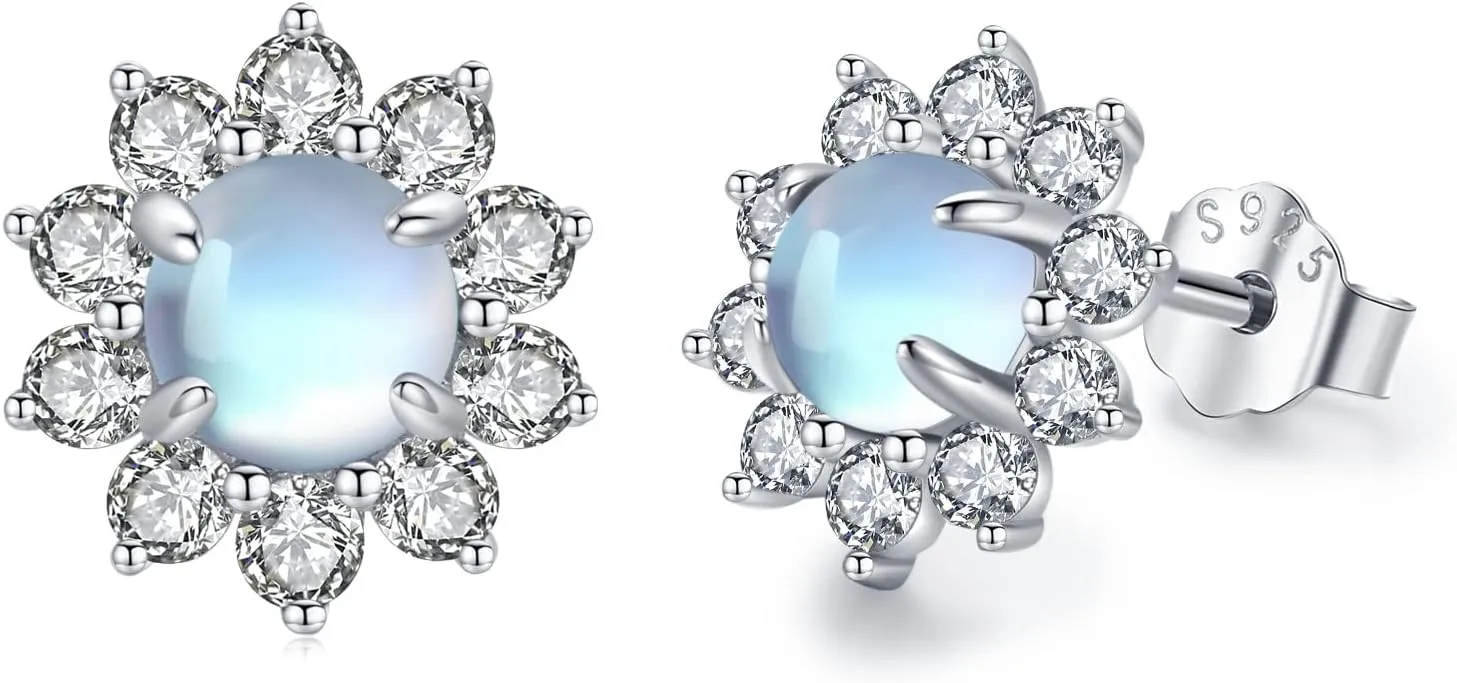 Turquoise/Moonstone Earrings 925 Sterling Silver Celtic Knot/Bohemia Style Stud Earrings Jewelry for Women Hypoallergenic Earrings for Sensitive Ears