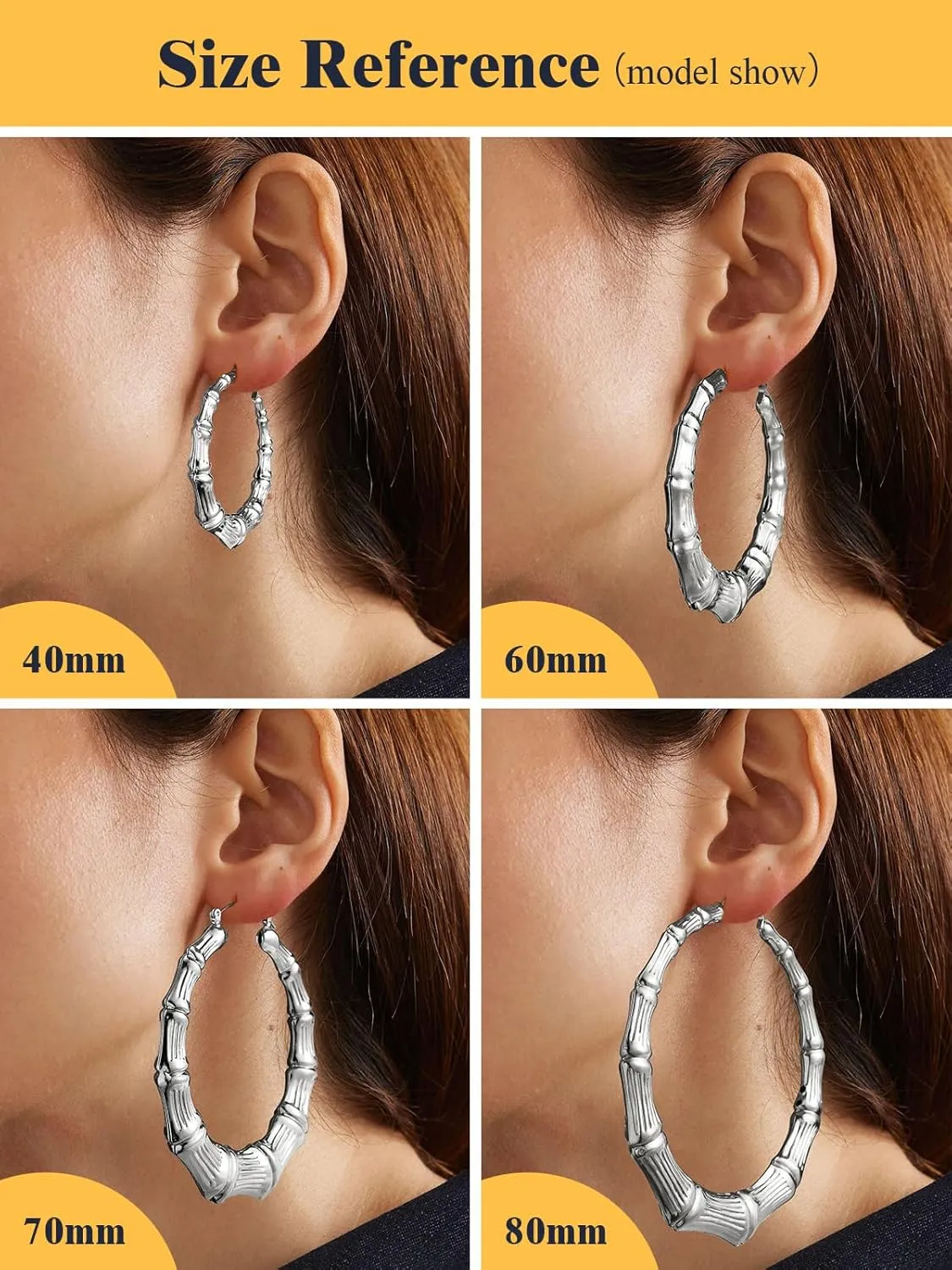 U7 Bamboo Earrings for Women 18K Gold Plated/Stainless Steel/Personalized Black Statement Extra Large Hoop Earrings 80s 90s Custom Name Huggie Earrings for Party Fashion Jewlery