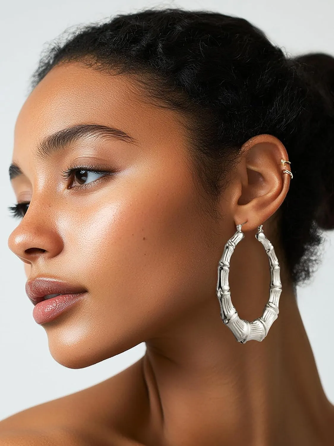 U7 Bamboo Earrings for Women 18K Gold Plated/Stainless Steel/Personalized Black Statement Extra Large Hoop Earrings 80s 90s Custom Name Huggie Earrings for Party Fashion Jewlery