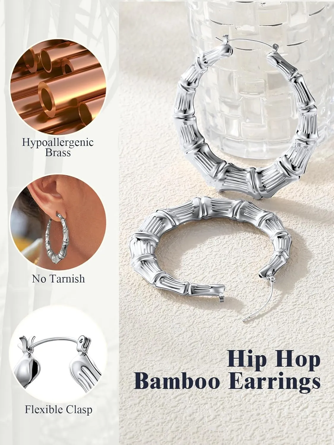 U7 Bamboo Earrings for Women 18K Gold Plated/Stainless Steel/Personalized Black Statement Extra Large Hoop Earrings 80s 90s Custom Name Huggie Earrings for Party Fashion Jewlery