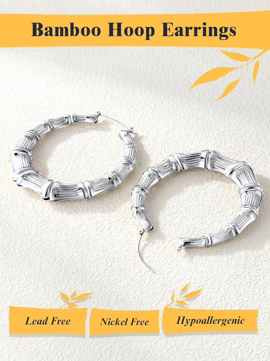 U7 Bamboo Earrings for Women 18K Gold Plated/Stainless Steel/Personalized Black Statement Extra Large Hoop Earrings 80s 90s Custom Name Huggie Earrings for Party Fashion Jewlery