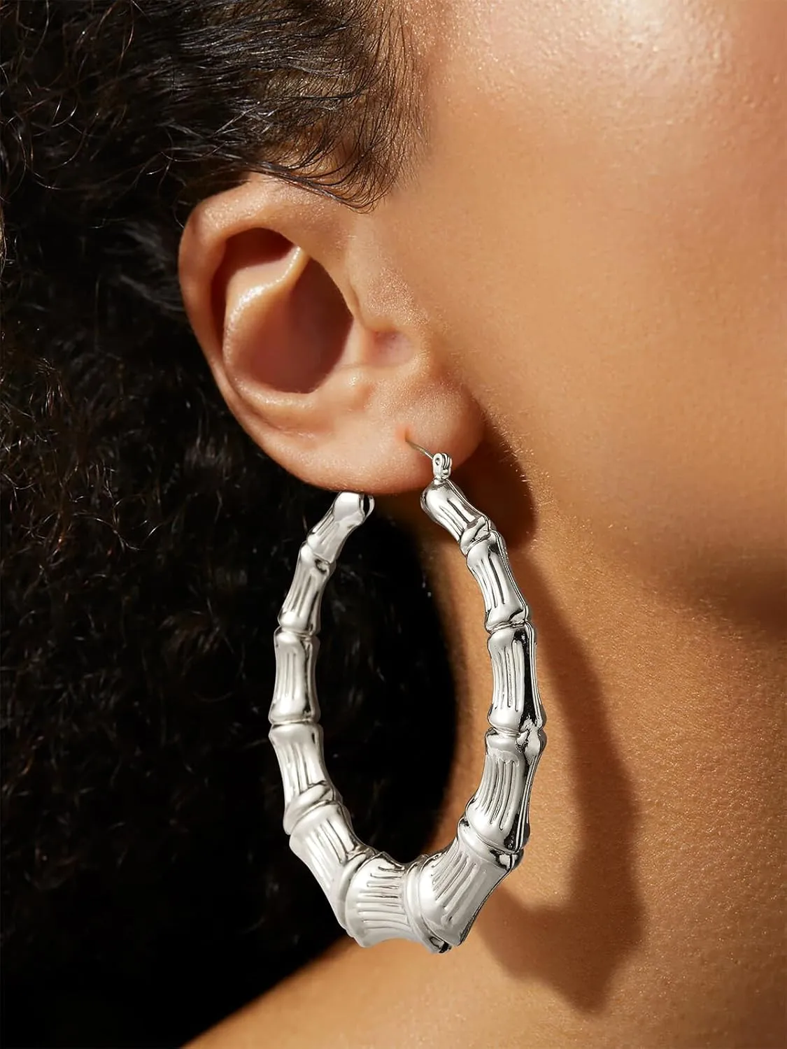 U7 Bamboo Earrings for Women 18K Gold Plated/Stainless Steel/Personalized Black Statement Extra Large Hoop Earrings 80s 90s Custom Name Huggie Earrings for Party Fashion Jewlery