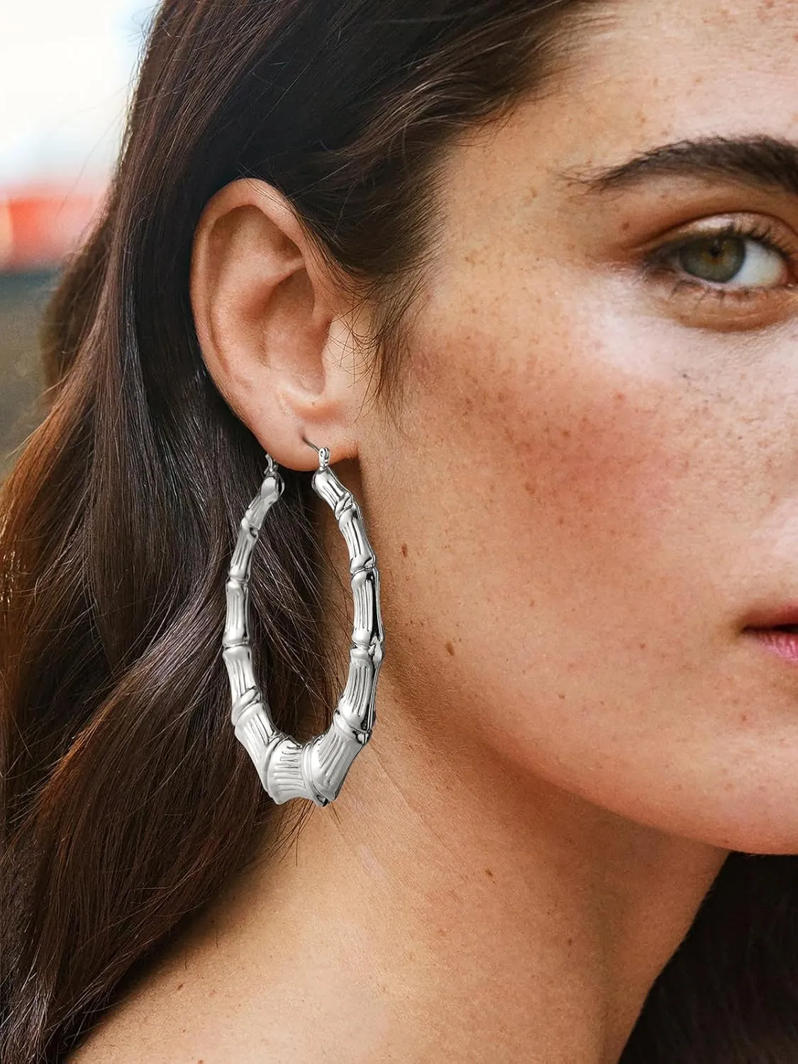 U7 Bamboo Earrings for Women 18K Gold Plated/Stainless Steel/Personalized Black Statement Extra Large Hoop Earrings 80s 90s Custom Name Huggie Earrings for Party Fashion Jewlery