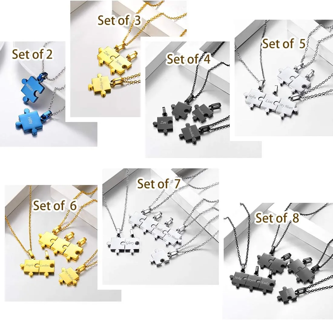 U7 BFF Necklace for Women Men Stainless Steel/18K Gold Jigsaw Puzzle Pieces Pendant Custom Name Date Necklaces Gift