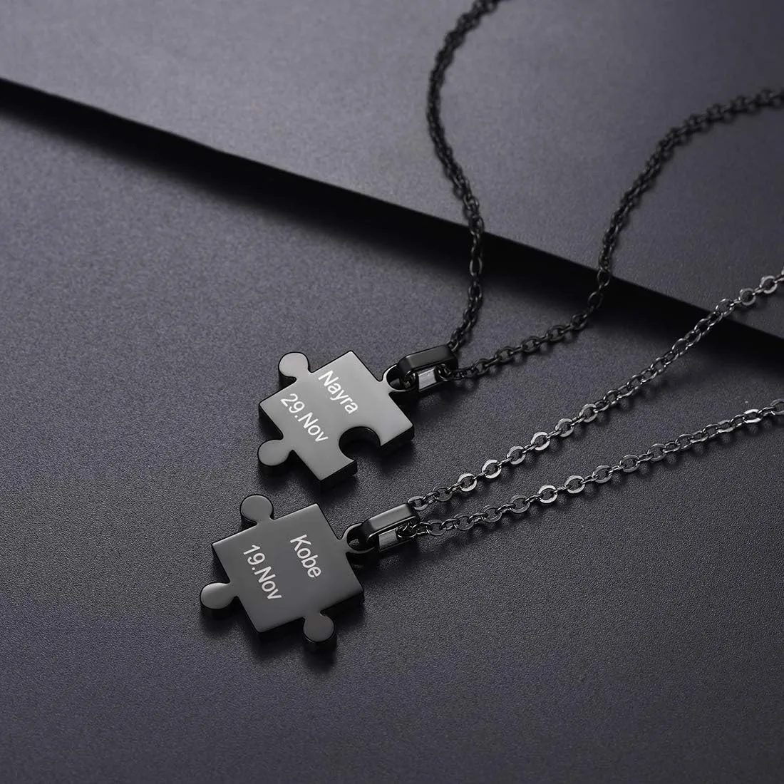 U7 BFF Necklace for Women Men Stainless Steel/18K Gold Jigsaw Puzzle Pieces Pendant Custom Name Date Necklaces Gift