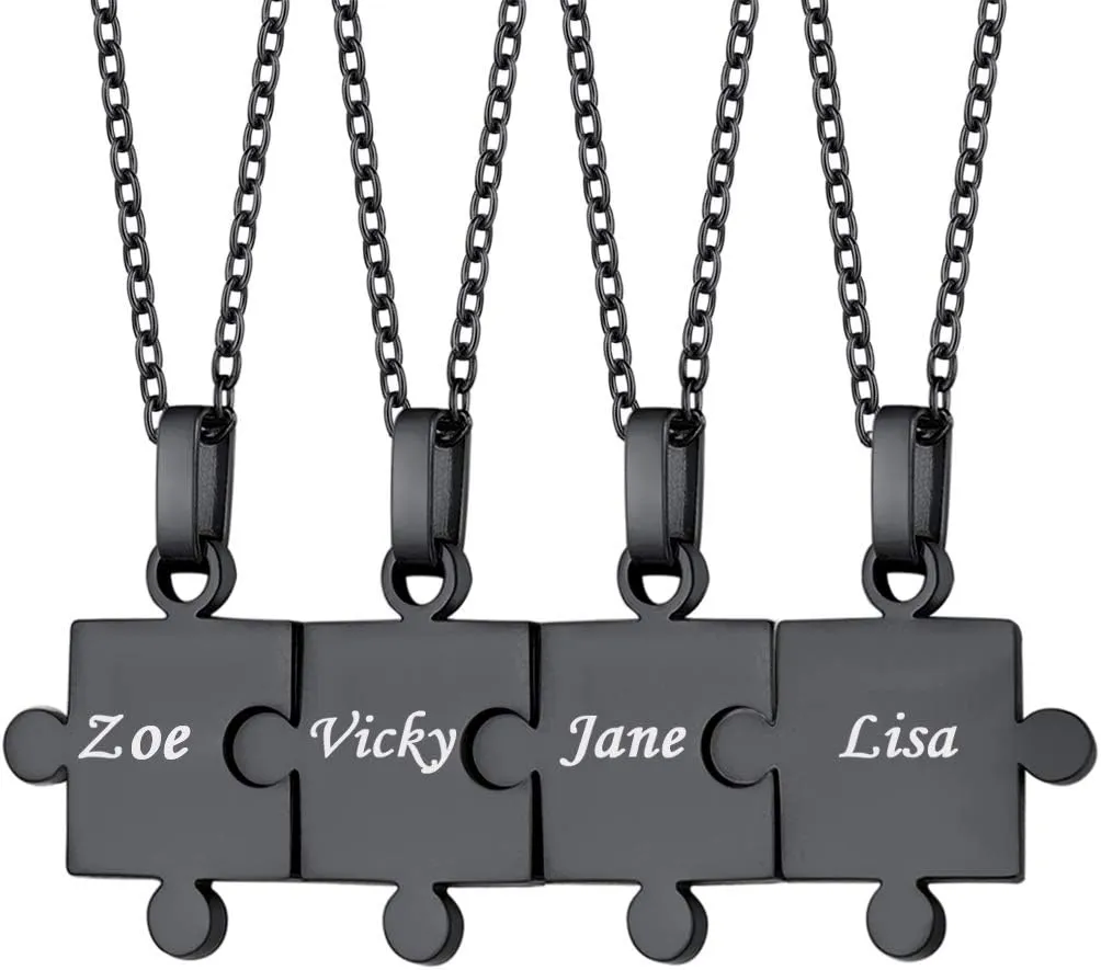U7 BFF Necklace for Women Men Stainless Steel/18K Gold Jigsaw Puzzle Pieces Pendant Custom Name Date Necklaces Gift
