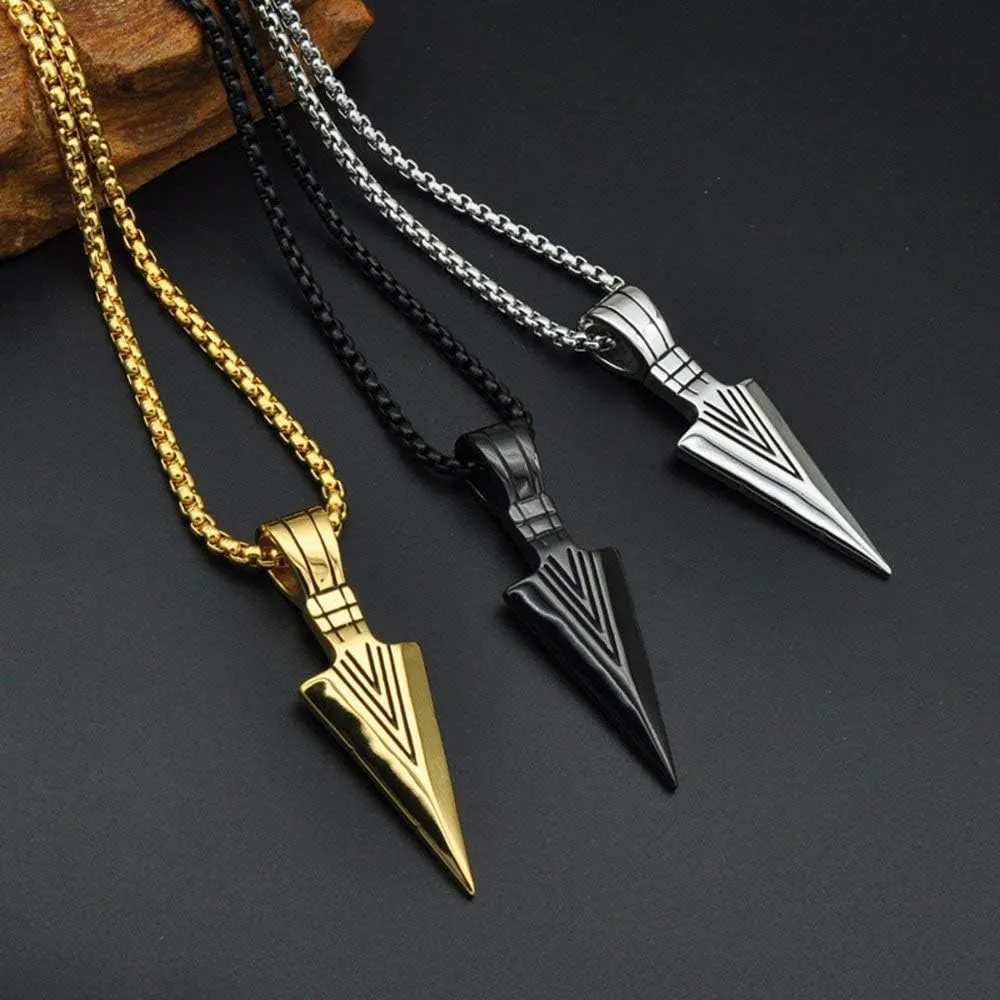 U7 Men Rock Hip Hop Jewelry Stainless Steel 18K Gold Plated Spear Point Arrowhead/Wolf Teeth Pendant Necklaces 22"