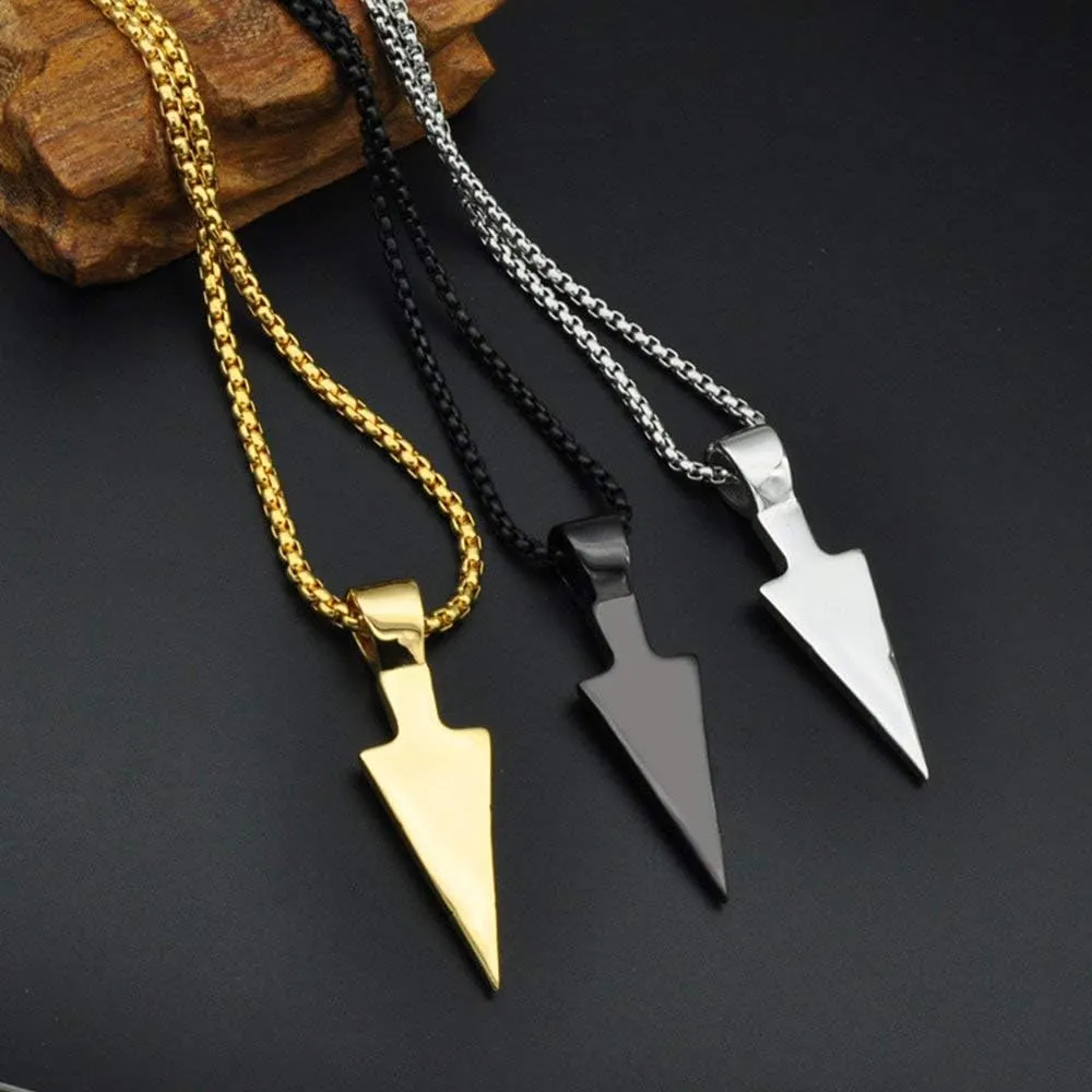 U7 Men Rock Hip Hop Jewelry Stainless Steel 18K Gold Plated Spear Point Arrowhead/Wolf Teeth Pendant Necklaces 22"