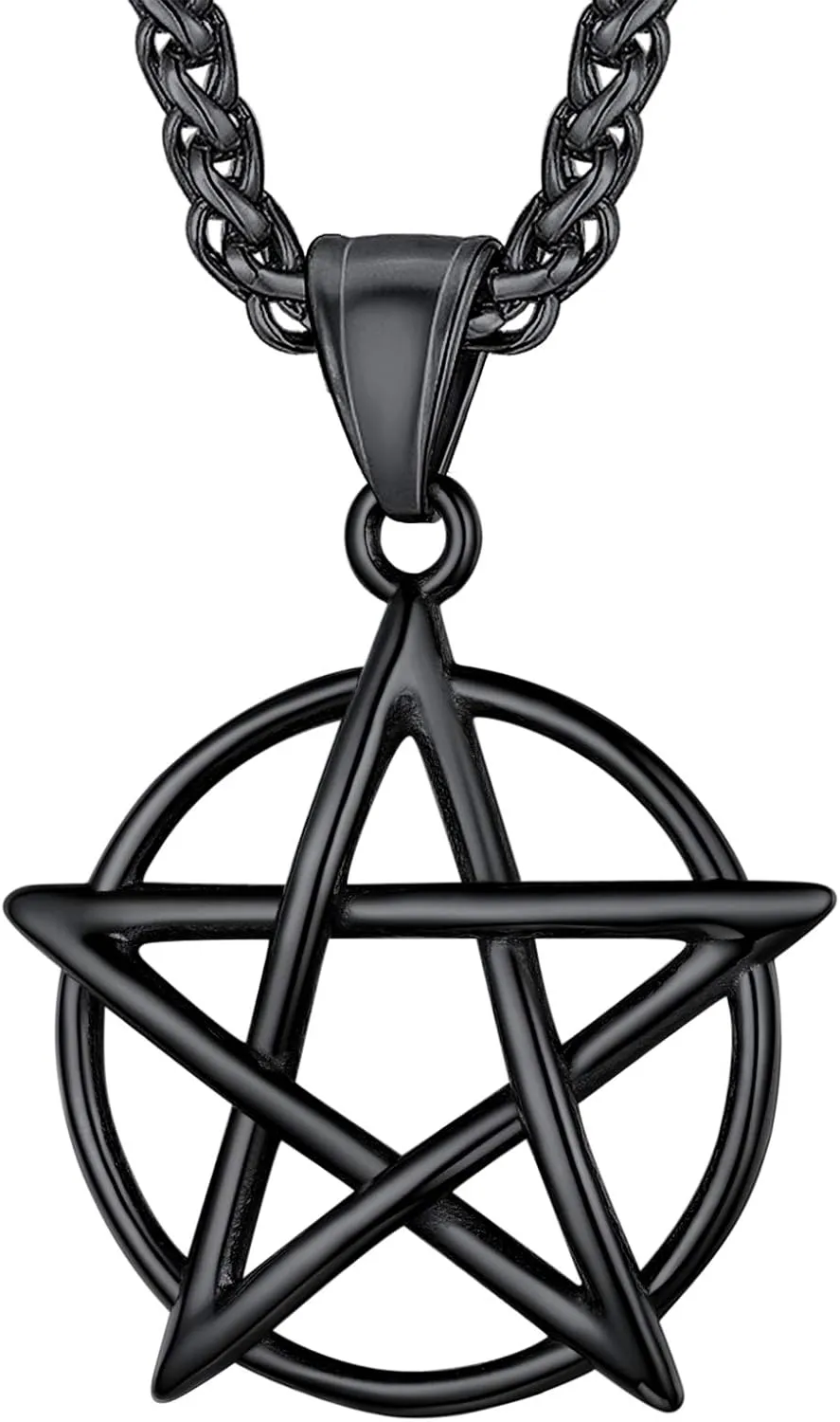 U7 Wiccan Necklace Pagan Pendant Men Women Stainless Steel/Black/18K Gold Plated Pentagram/Norse Viking/Raven Occult Necklaces