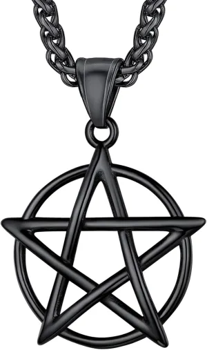 U7 Wiccan Necklace Pagan Pendant Men Women Stainless Steel/Black/18K Gold Plated Pentagram/Norse Viking/Raven Occult Necklaces