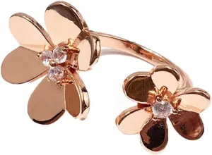 u/b Glossy Thicken Double Clover Ring Women 18k Gold Plating Luxury Jewelry Shine Cubic Zirconia Adjustable Rings Fashion Jewelry