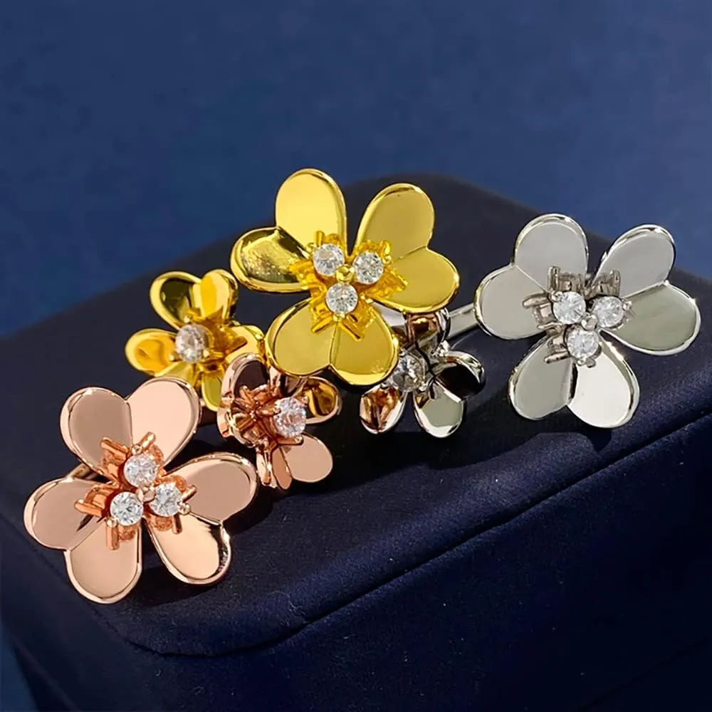 u/b Glossy Thicken Double Clover Ring Women 18k Gold Plating Luxury Jewelry Shine Cubic Zirconia Adjustable Rings Fashion Jewelry