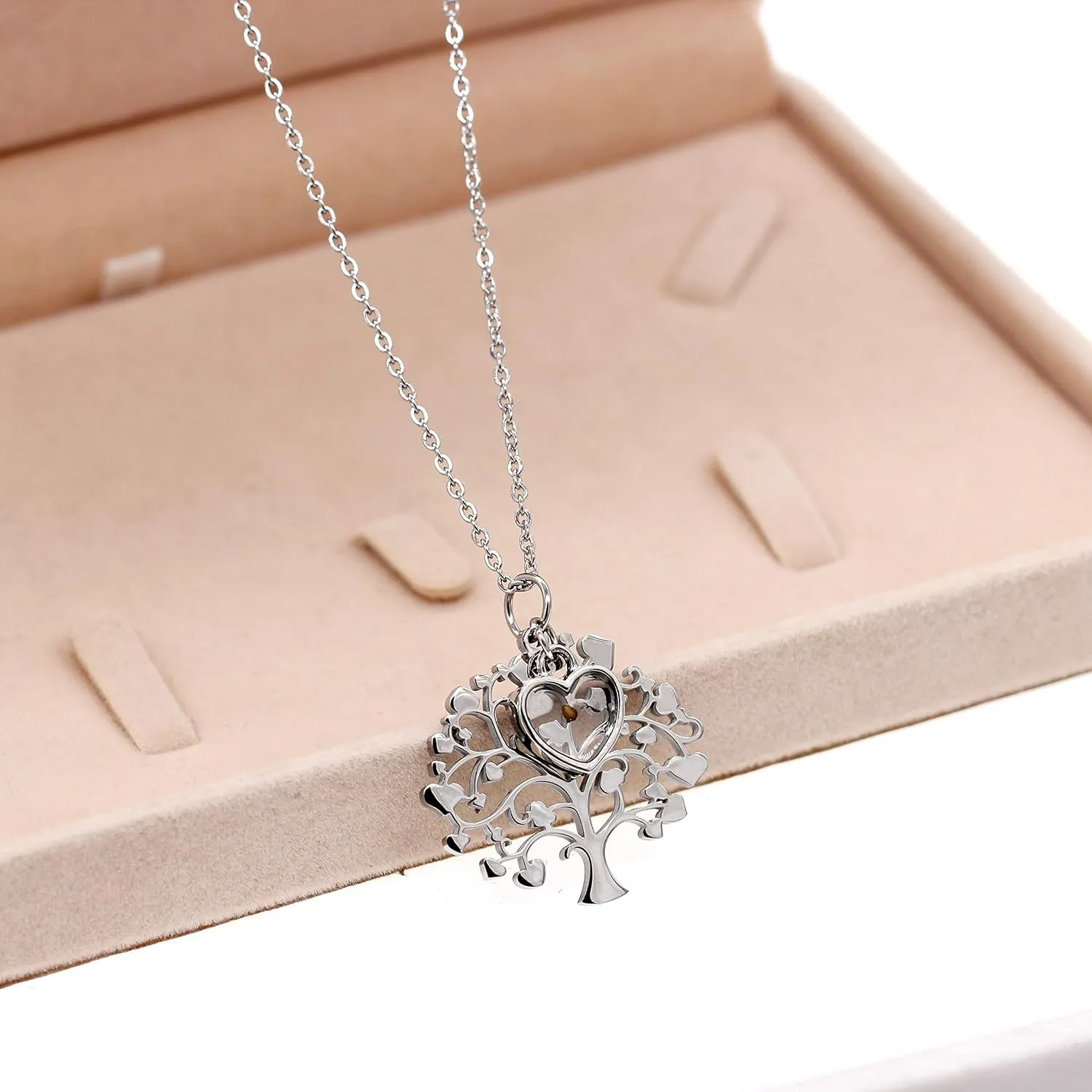 Uloveido Stainless Steel Family Tree of Life Charms Necklace Mustard Seed Pendant Necklaces Jewelry Gifts for Women -Female Mom Grandma Y637