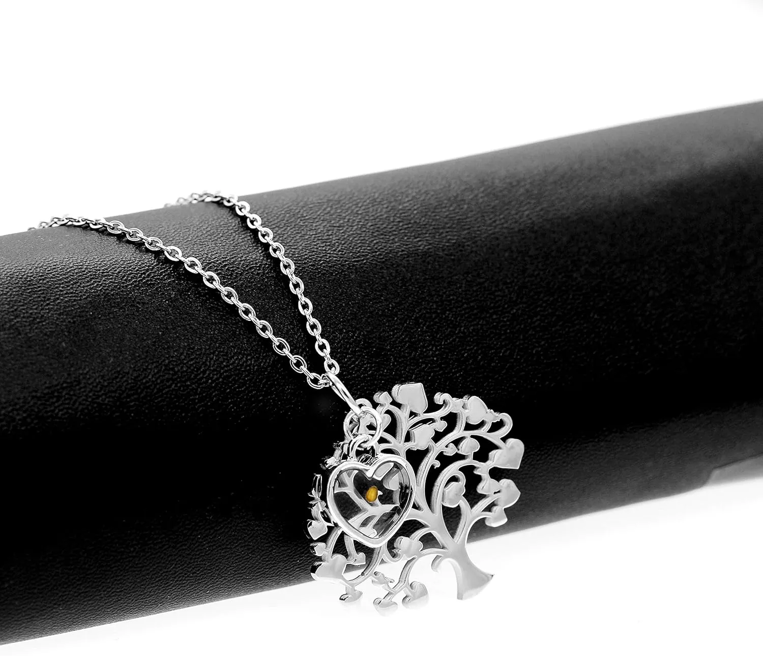 Uloveido Stainless Steel Family Tree of Life Charms Necklace Mustard Seed Pendant Necklaces Jewelry Gifts for Women -Female Mom Grandma Y637