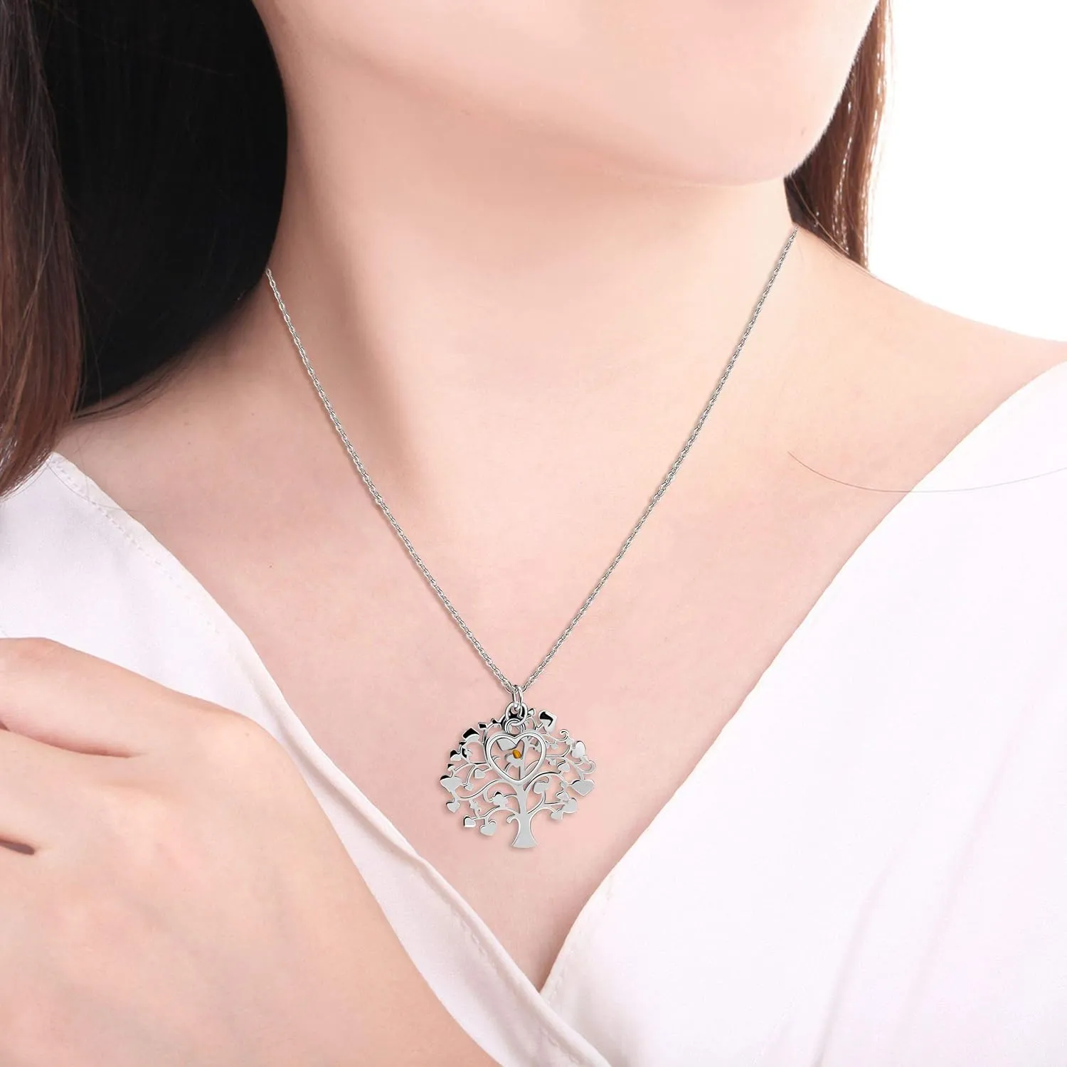Uloveido Stainless Steel Family Tree of Life Charms Necklace Mustard Seed Pendant Necklaces Jewelry Gifts for Women -Female Mom Grandma Y637