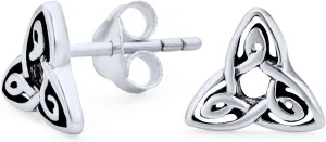 Unisex Ancient Small Celtic Irish Infinity Love Knot Trinity Symbol Triskele Cross Stud Earrings For Men Women Oxidized .925 Sterling Silver