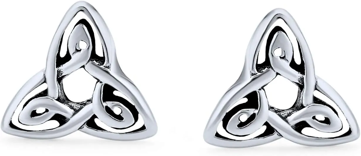 Unisex Ancient Small Celtic Irish Infinity Love Knot Trinity Symbol Triskele Cross Stud Earrings For Men Women Oxidized .925 Sterling Silver