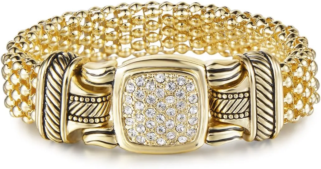 UNY JEWEL Pave Crystals Designer Inspired Statement Popcorn Chain Bracelets Women Jewelry Magnetic Clasp