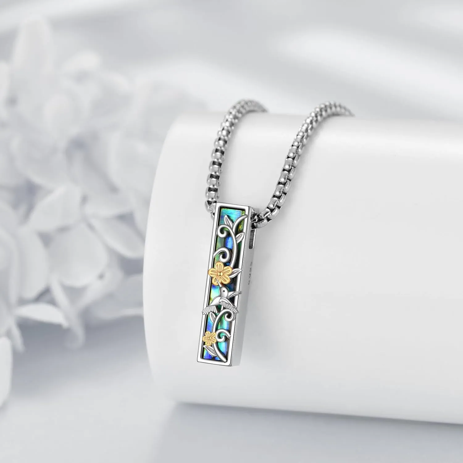 Urn Necklaces for Ashes Sterling Silver 3D Vertical Bar Memorial Pendant for Loved Ones Keepsake Cremation Jewelry Gifts for Women Men