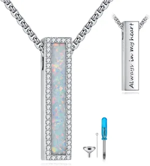Urn Necklaces for Ashes Sterling Silver 3D Vertical Bar Memorial Pendant for Loved Ones Keepsake Cremation Jewelry Gifts for Women Men
