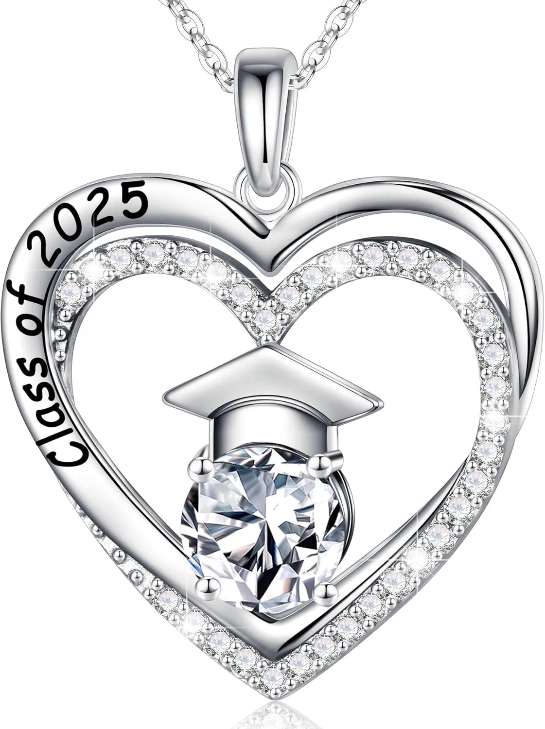 Ursilver Graduation Gifts for Her 2025, S925 Sterling Silver Birthstone Necklace Engraved Class of 2025 Pendant Necklaces College Graduation Gifts for Her