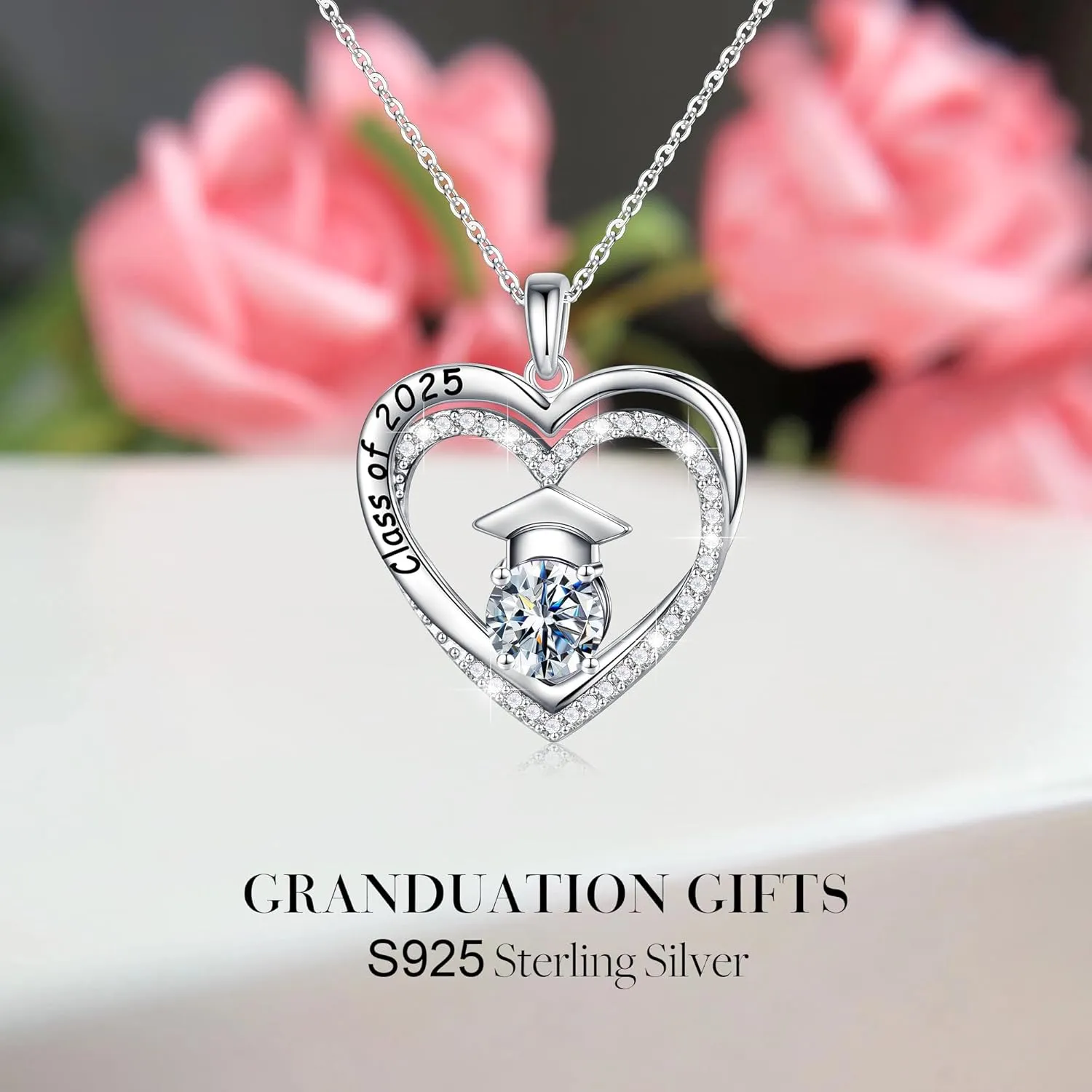 Ursilver Graduation Gifts for Her 2025, S925 Sterling Silver Birthstone Necklace Engraved Class of 2025 Pendant Necklaces College Graduation Gifts for Her