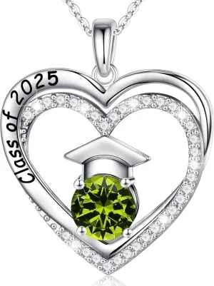 Ursilver Graduation Gifts for Her 2025, S925 Sterling Silver Birthstone Necklace Engraved Class of 2025 Pendant Necklaces College Graduation Gifts for Her