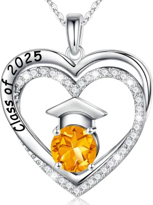 Ursilver Graduation Gifts for Her 2025, S925 Sterling Silver Birthstone Necklace Engraved Class of 2025 Pendant Necklaces College Graduation Gifts for Her