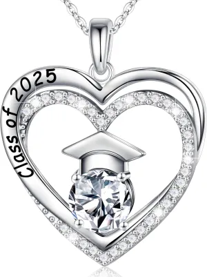 Ursilver Graduation Gifts for Her 2025, S925 Sterling Silver Birthstone Necklace Engraved Class of 2025 Pendant Necklaces College Graduation Gifts for Her