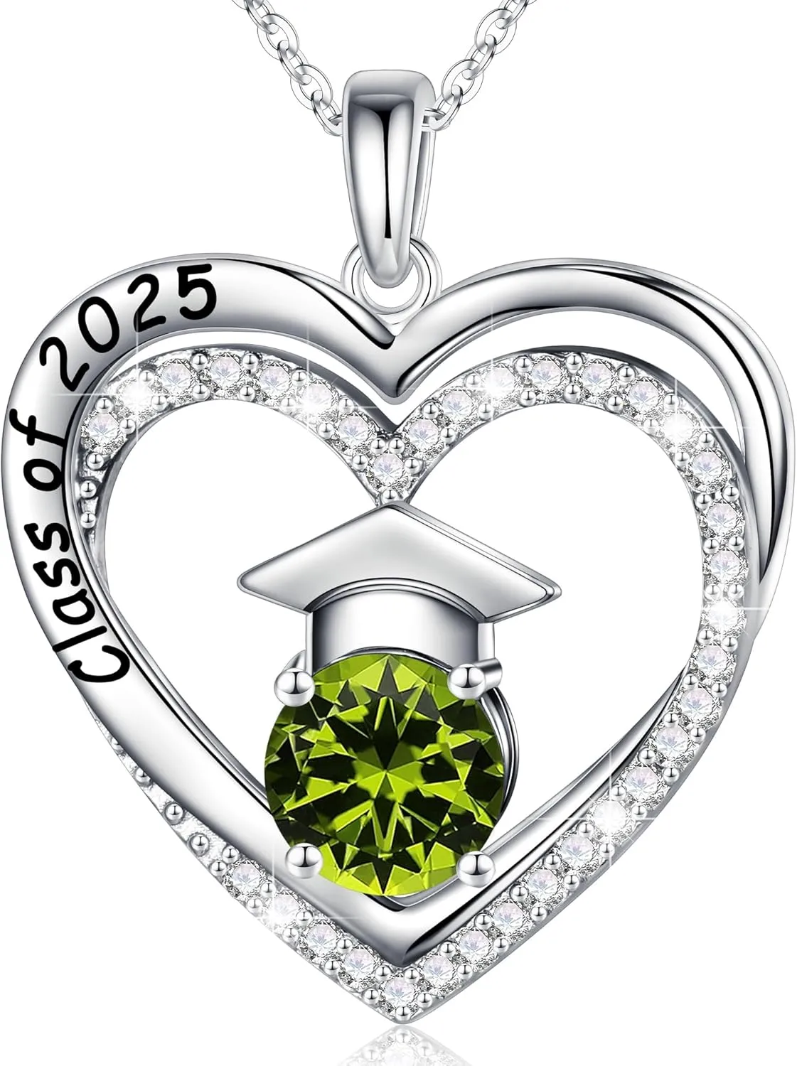 Ursilver Graduation Gifts for Her 2025, S925 Sterling Silver Birthstone Necklace Engraved Class of 2025 Pendant Necklaces College Graduation Gifts for Her
