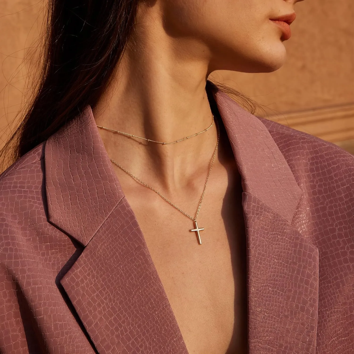 Valloey Rover Cross Pendant Chain Necklace,14K Gold Plated Dainty Cute Lucky Cross Tiny Pendant Necklaces for Women Men Jewelry Gifts