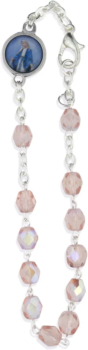 Vatican Imports Crystal One Decade Rosary Bracelet (Rose)