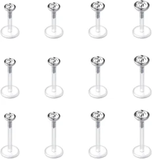 VCMART Clear Earrings for Sports Work Surgery Mix Set Plastic Clear Piercing Retainer Clear Cartilage Helix Tragus Conch Daith Ear Lobe Eyebrow Septum Nose Lip Labret Monroe Piercing Retainer 16g 20g