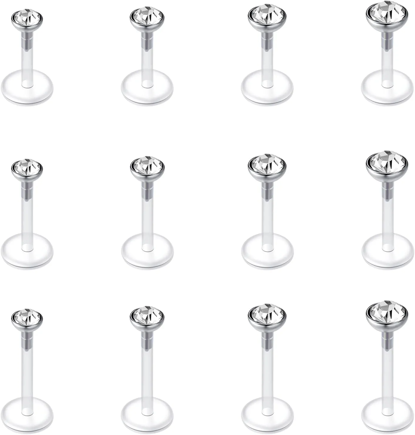 VCMART Clear Earrings for Sports Work Surgery Mix Set Plastic Clear Piercing Retainer Clear Cartilage Helix Tragus Conch Daith Ear Lobe Eyebrow Septum Nose Lip Labret Monroe Piercing Retainer 16g 20g