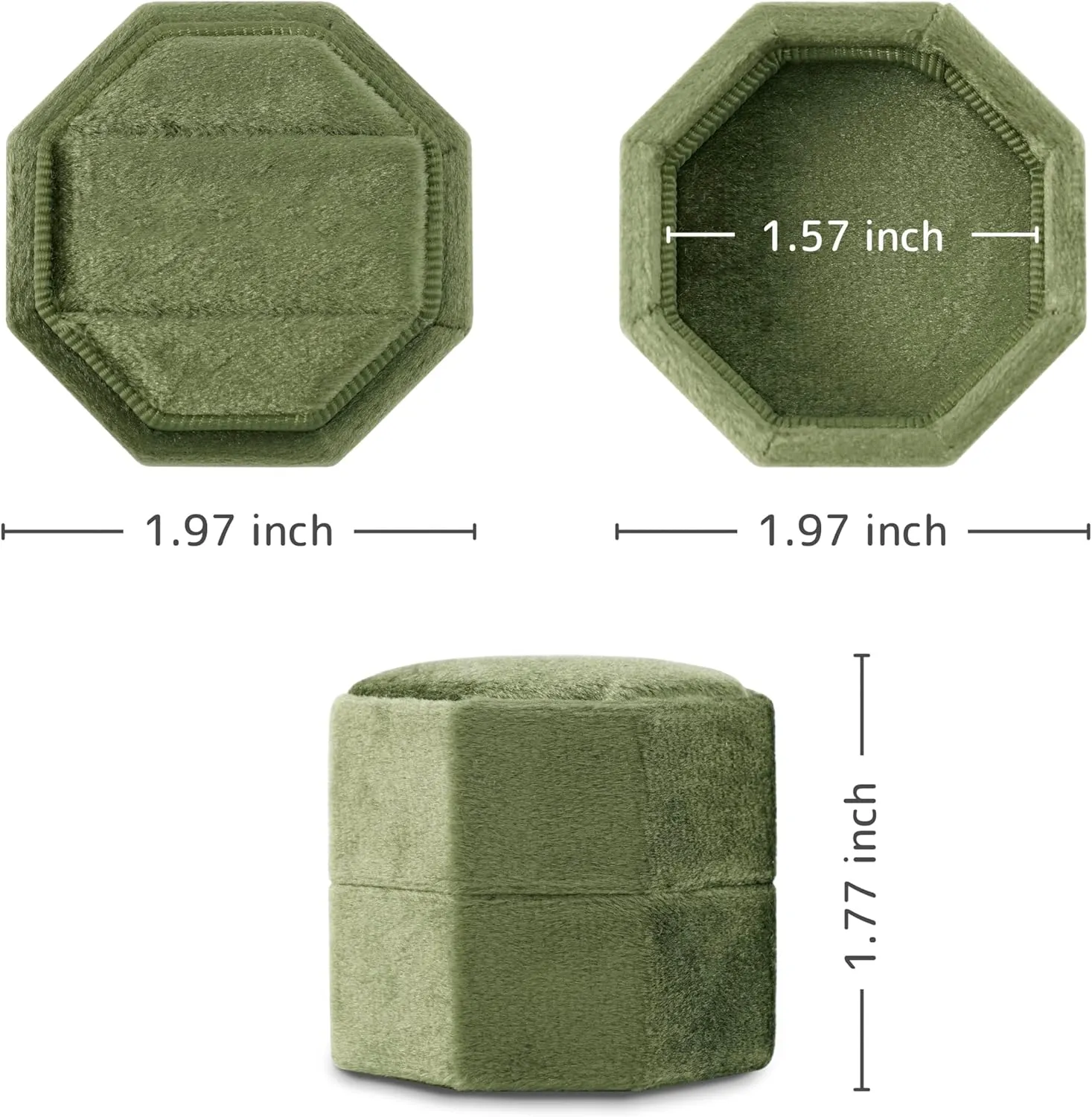 Velvet Wedding Ring Box - 2 Slots Vintage Style Proposal Ring Box for Wedding Day (Moss Green)
