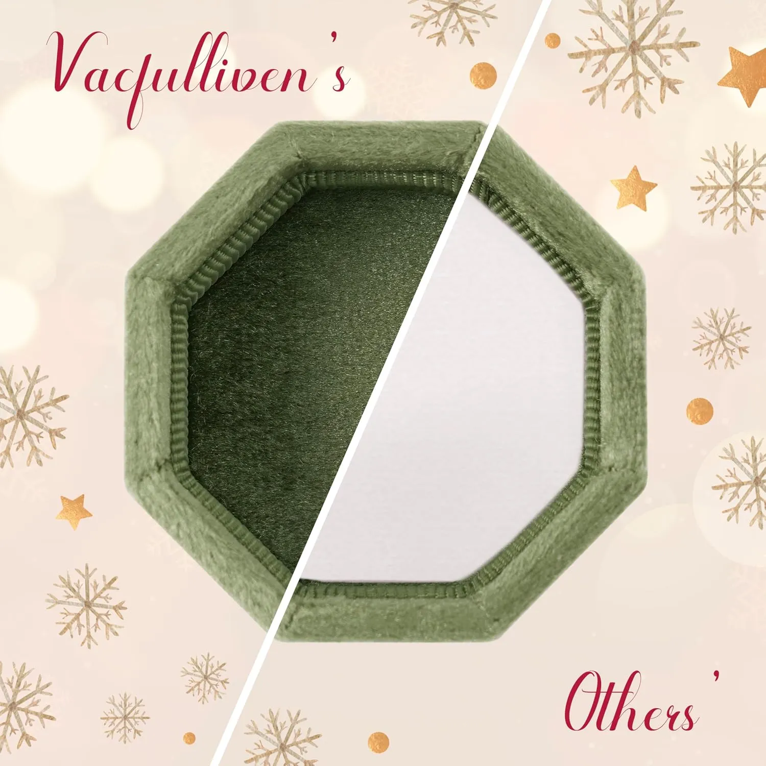 Velvet Wedding Ring Box - 2 Slots Vintage Style Proposal Ring Box for Wedding Day (Moss Green)
