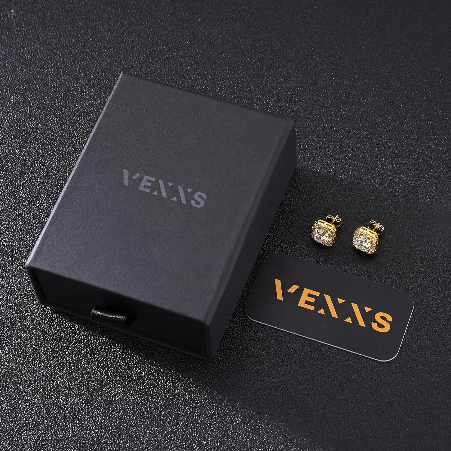 VEXXS Diamond Stud Earrings for Men, S925 Sterling Silver 14K Real Gold Plated Iced Out Earrings Micro Pave 5A CZ Stones Mens Studs, Hypoallergenic