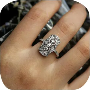 Vintage Art Deco Rings for Women AAAAA Cz 925 Sterling Silver Blue Sapphire Princess Big Large Full Cubic Zirconias Ring Luxury Eternity Wedding Engagement Gemstone Ring 7#